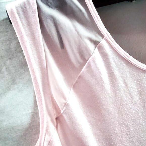 Light Peach Short Sleeve Crop Top with sheer Mesh Insets (2X) - Picture 9 of 12